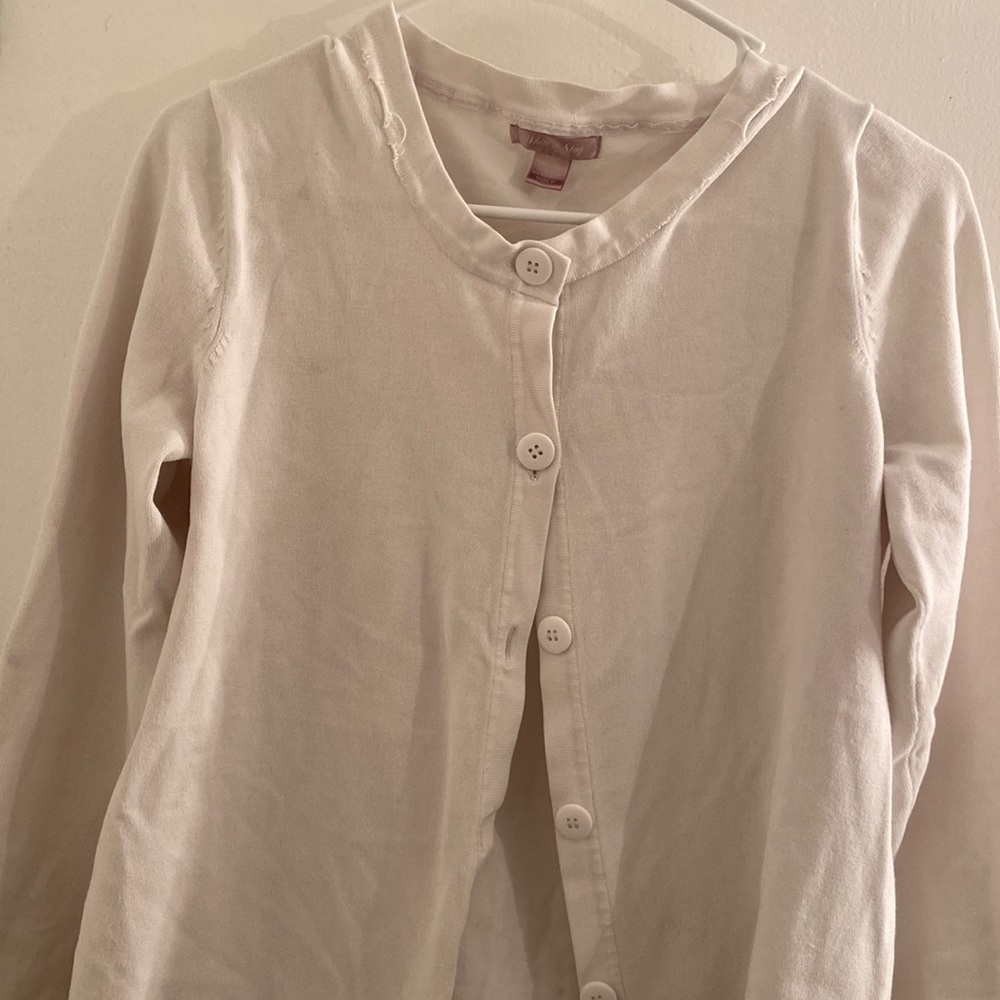 White button up sweater